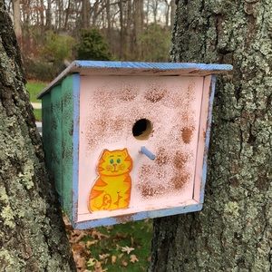 Wooden Colorful Cat Birdhouse